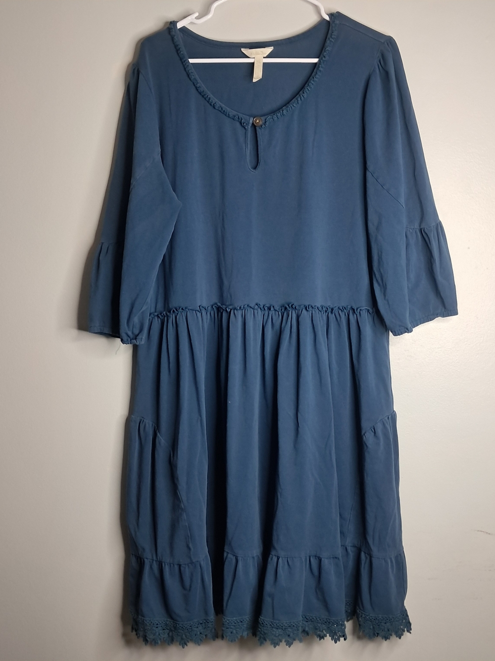 Matilda Jane Dusty Blue Tiered Dress with Lace Trim